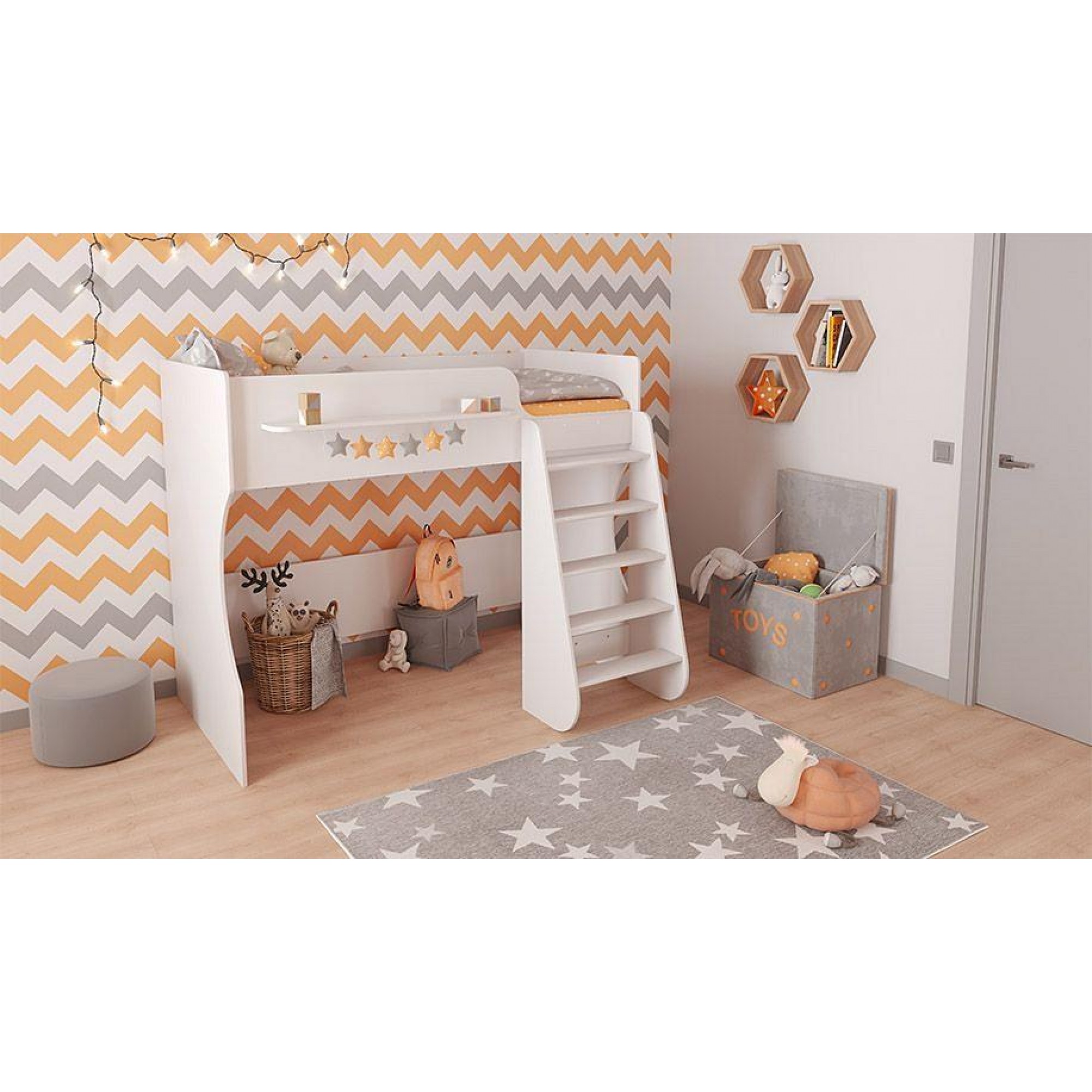 Кровать-чердак Polini Kids Dream 1700 белый 1642x1240x1357(TPL_0002427-9)