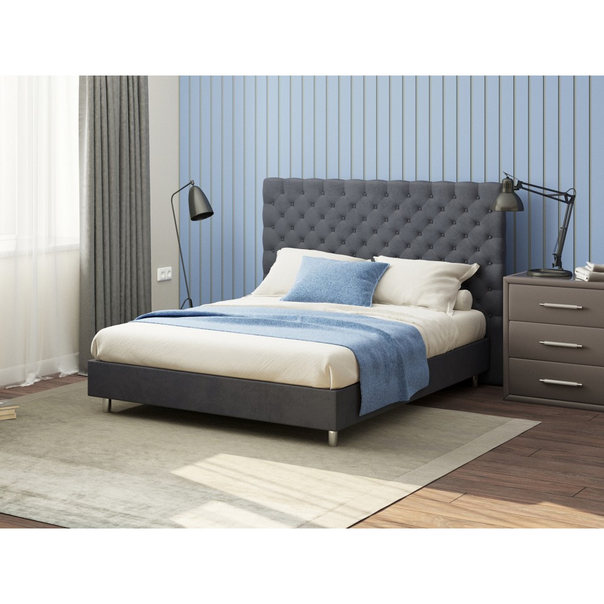 Кровать полутораспальная Paris Boxspring Standart  ORM_140-200-ParisBoxspringStandart-UltraWetAsphalt