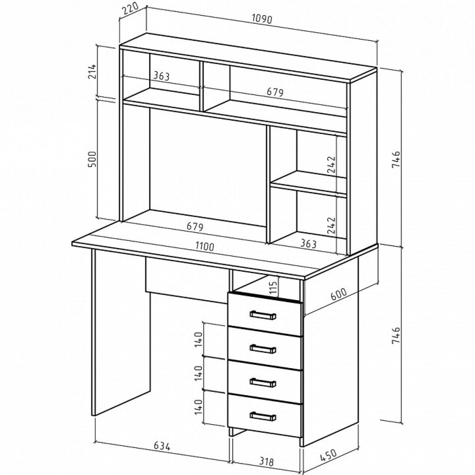 Стол компьютерный Лайт-5 СН    MAS_PSLT-5-SN-DSB