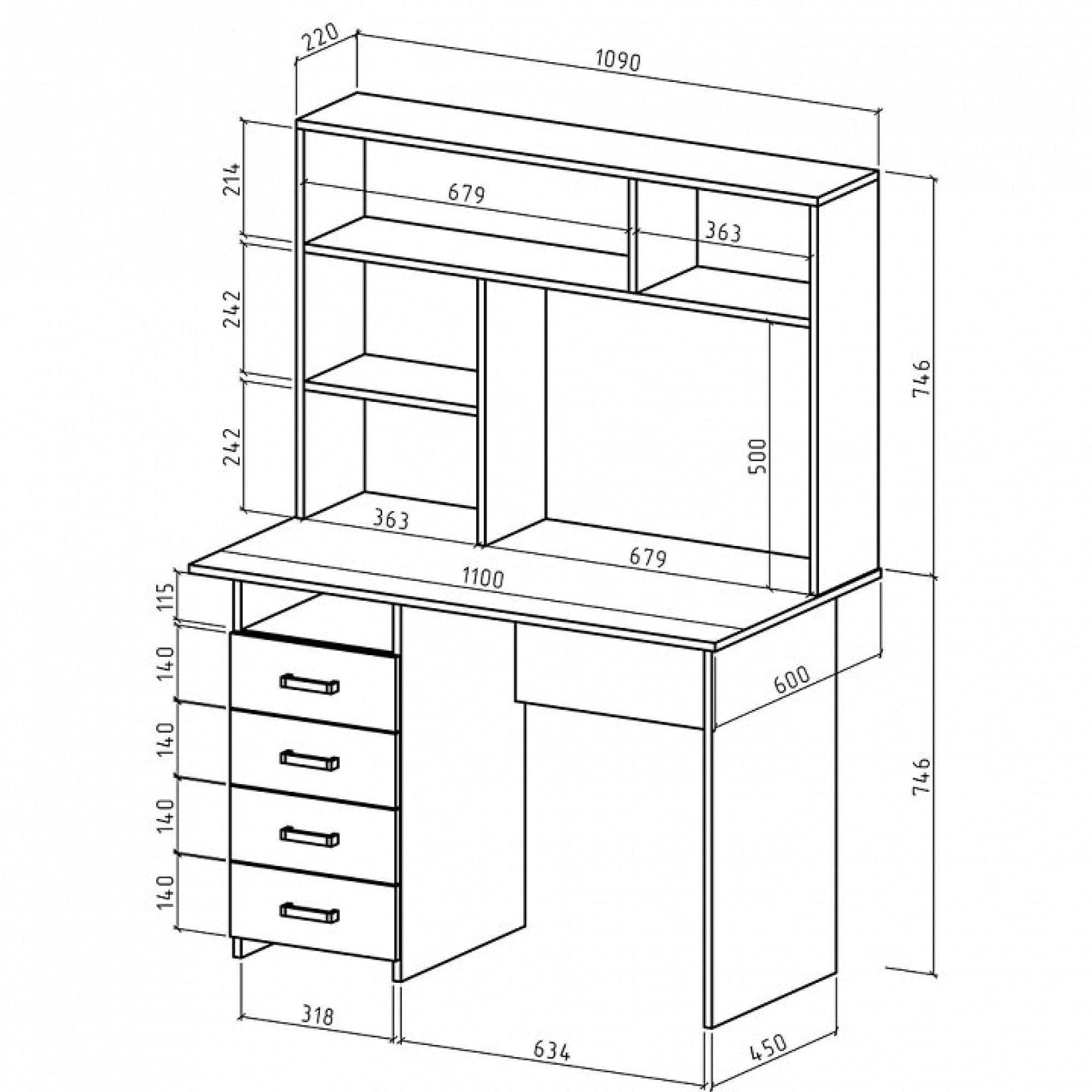 Стол компьютерный Лайт-4 СН    MAS_PSLT-4-SN-DSB