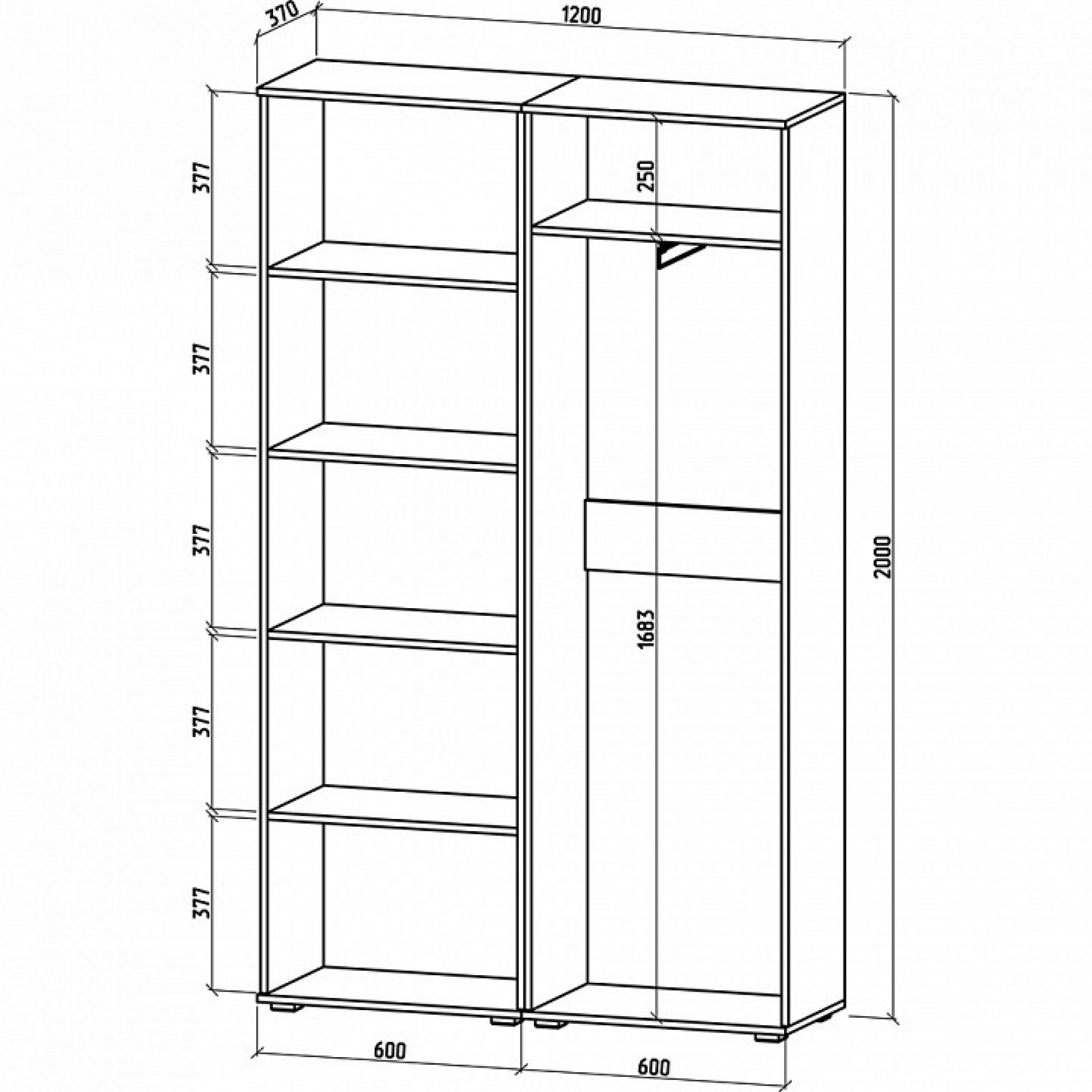 Шкаф платяной Тунис-7    MAS_SHT-7-DS