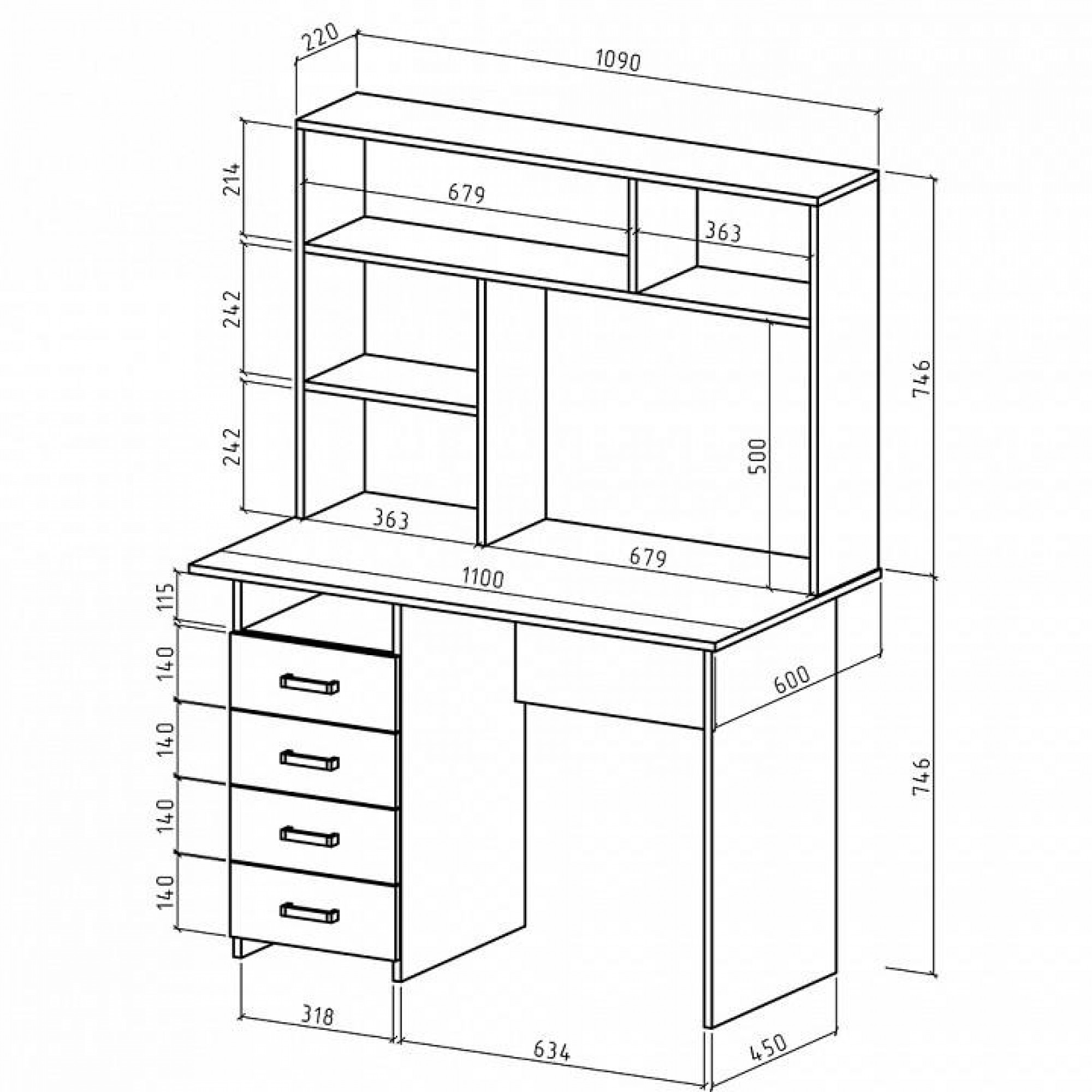 Стол компьютерный Лайт-4 СН    MAS_PSLT-4-SN-DS